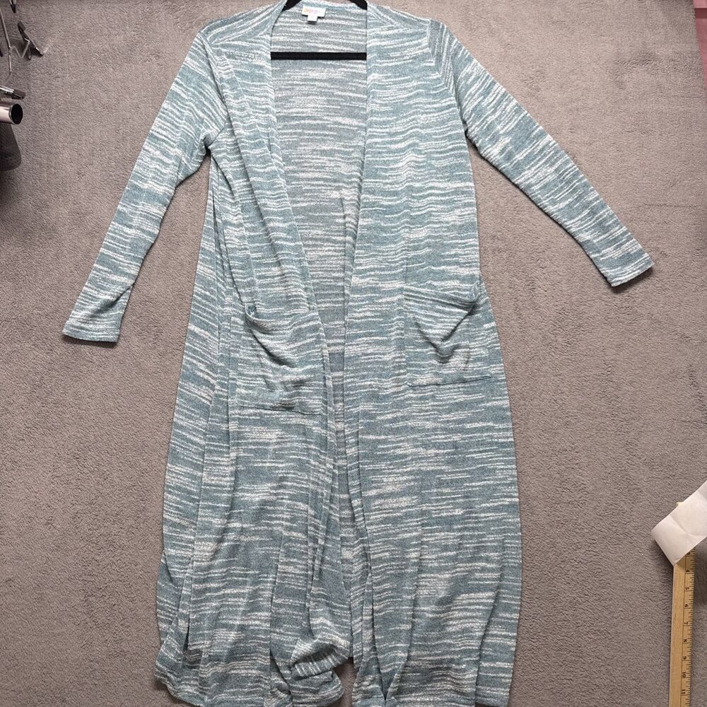Women’s Duster Cardigan Size M Blue/Green Pockets L.Sleeve EUC LuLaRoe Sarah